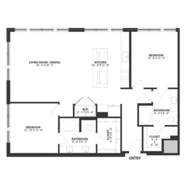 Rendering of the Holland 2 floor plan with 2 bedroom[s] and 2 bathroom[s] at Hartwood