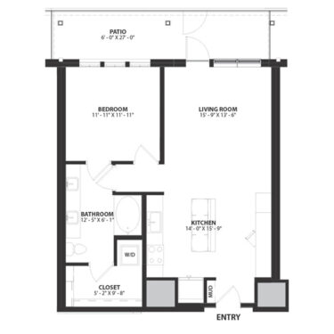 Rendering of the Berkeley floor plan with 1 bedroom[s] and 1 bathroom[s] at Hartwood