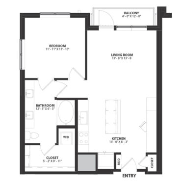 Rendering of the Belmont floor plan with 1 bedroom[s] and 1 bathroom[s] at Hartwood