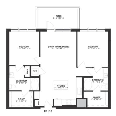 Rendering of the Carlyle.ADA floor plan with 2 bedroom[s] and 2 bathroom[s] at Hartwood
