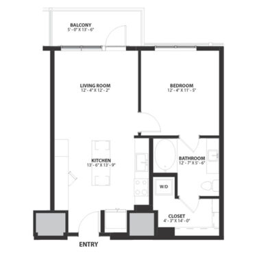 Rendering of the Ascot floor plan with 1 bedroom[s] and 1 bathroom[s] at Hartwood