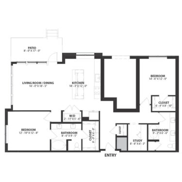 Rendering of the Kenmare floor plan with 2 bedroom[s] and 2 bathroom[s] at Hartwood