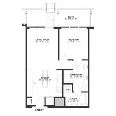Rendering of the Astor floor plan with 1 bedroom[s] and 1 bathroom[s] at Hartwood