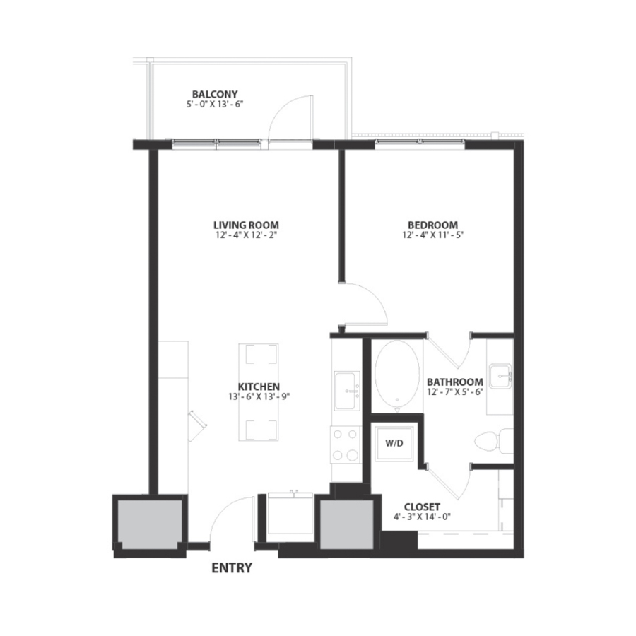 Rendering of the Ascot 1 floor plan with 1 bedroom[s] and 1 bathroom[s] at Hartwood