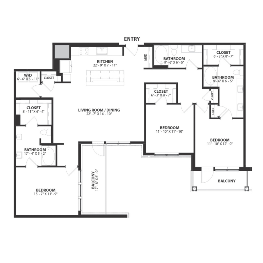 Rendering of the Parker 1 floor plan with 3 bedroom[s] and 2 bathroom[s] at Hartwood