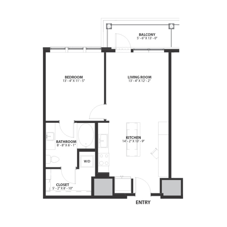 Rendering of the Asher 1 floor plan with 1 bedroom[s] and 1 bathroom[s] at Hartwood