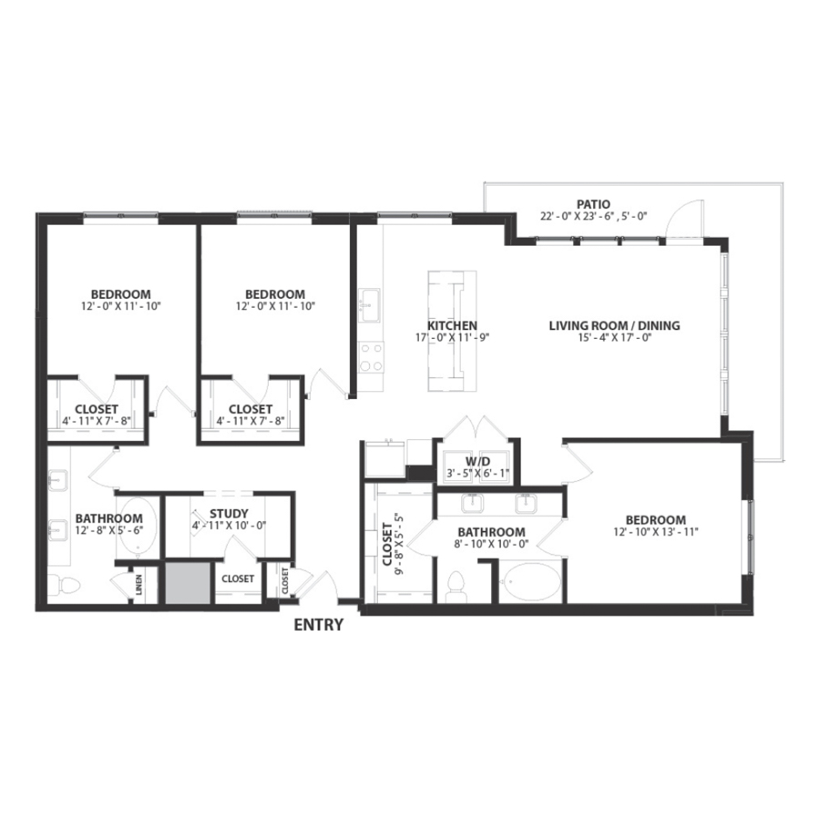 Rendering of the Lancaster 1 floor plan with 3 bedroom[s] and 2 bathroom[s] at Hartwood